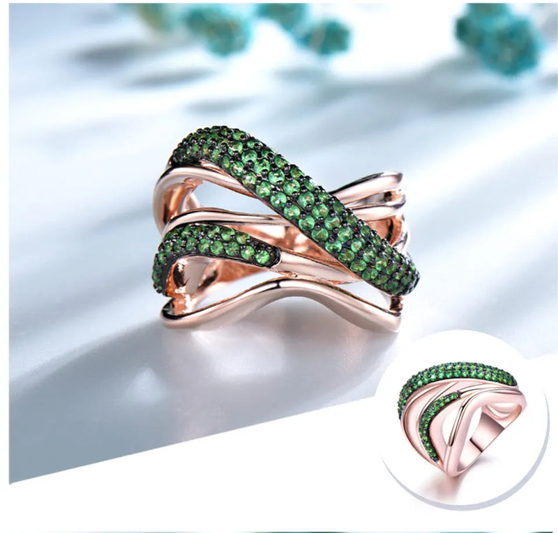 925 Sterling Silver Simulated Emerald Geometric Ring for Women