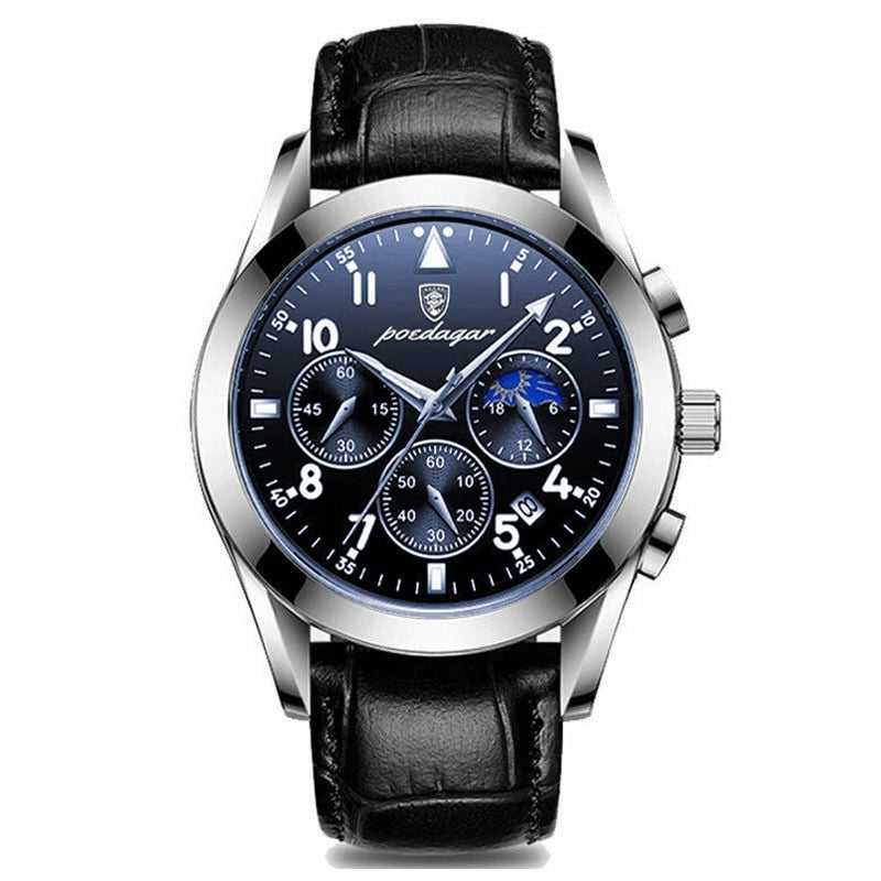 Stainless Steel Quartz Chronograph Watch with Luminous Hands for Men