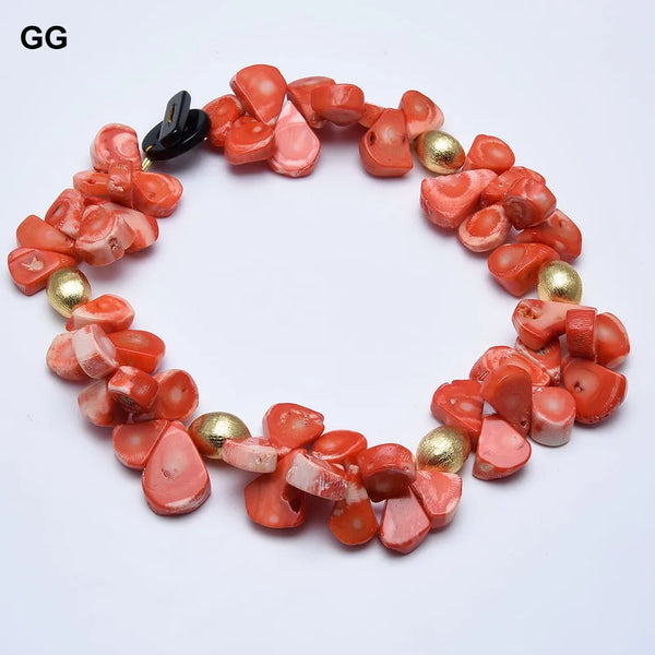 Gold-Plated Teardrop Orange Coral Beads Choker Necklace for Women