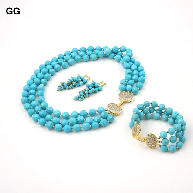 Sterling Silver Blue Turquoise Necklace Jewelry Set For Women