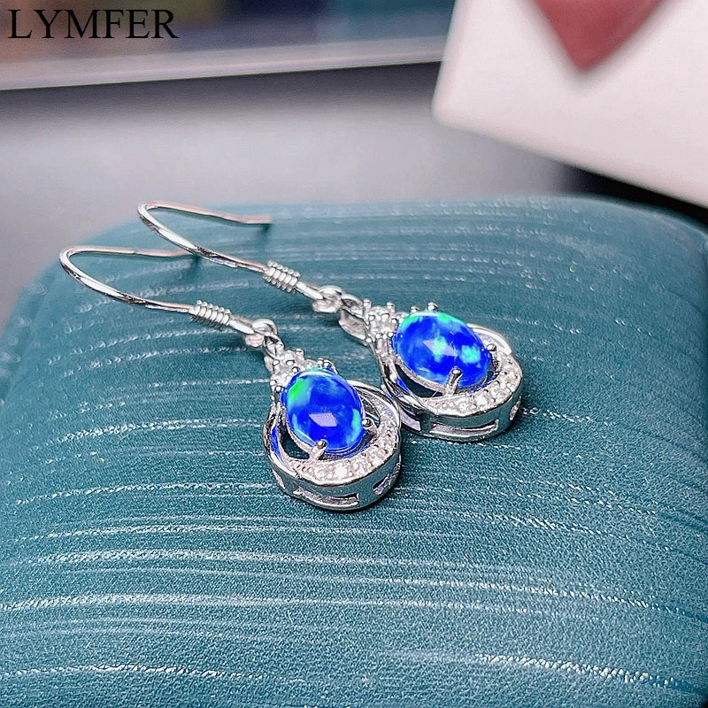 925 Sterling Silver Blue Opal Earrings, exquisite and beautiful, special price for women