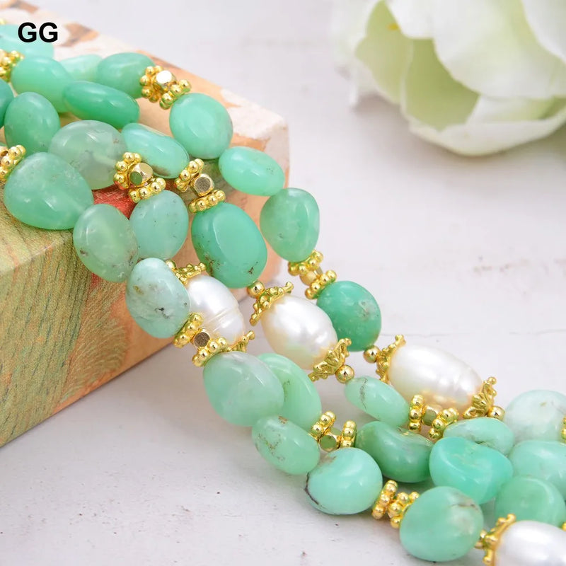 White Rice Pearl and Chrysoprase Necklace for Women