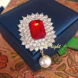 Sterling Silver Pearl Pendant with Ruby and Zircon Brooch for Ladies