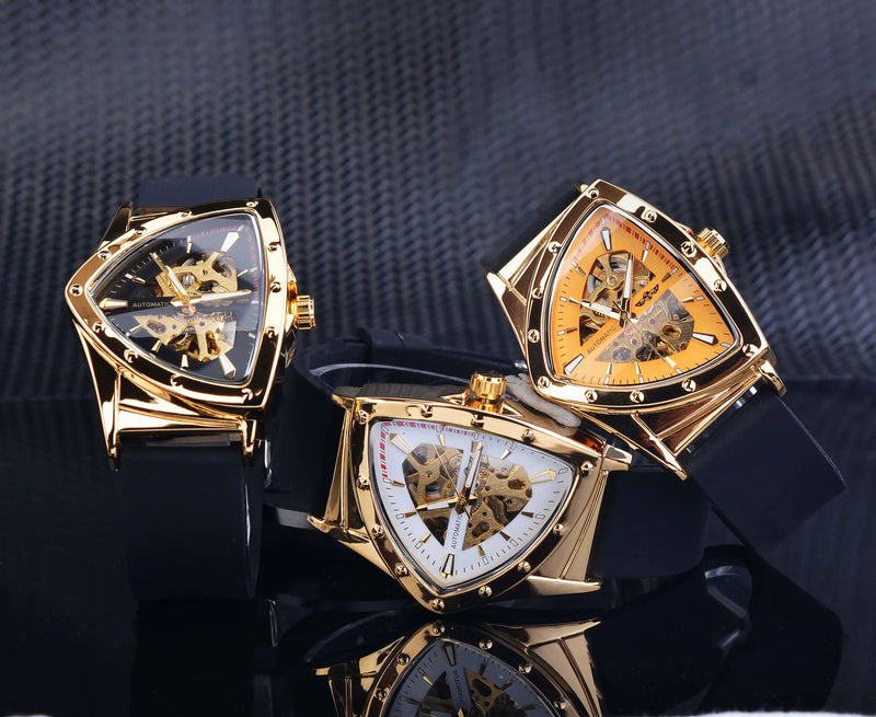 Stainless Steel Transparent Triangle Mechanical Automatic Luminous Wristwatch for Men