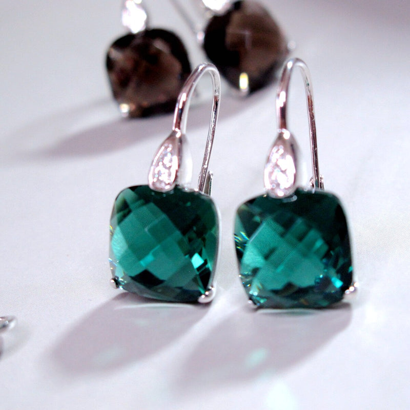 Sterling Silver Smoky Quartz Paraiba Tourmaline Morganite Emerald Gemstone Crystal Drop Earrings for Women