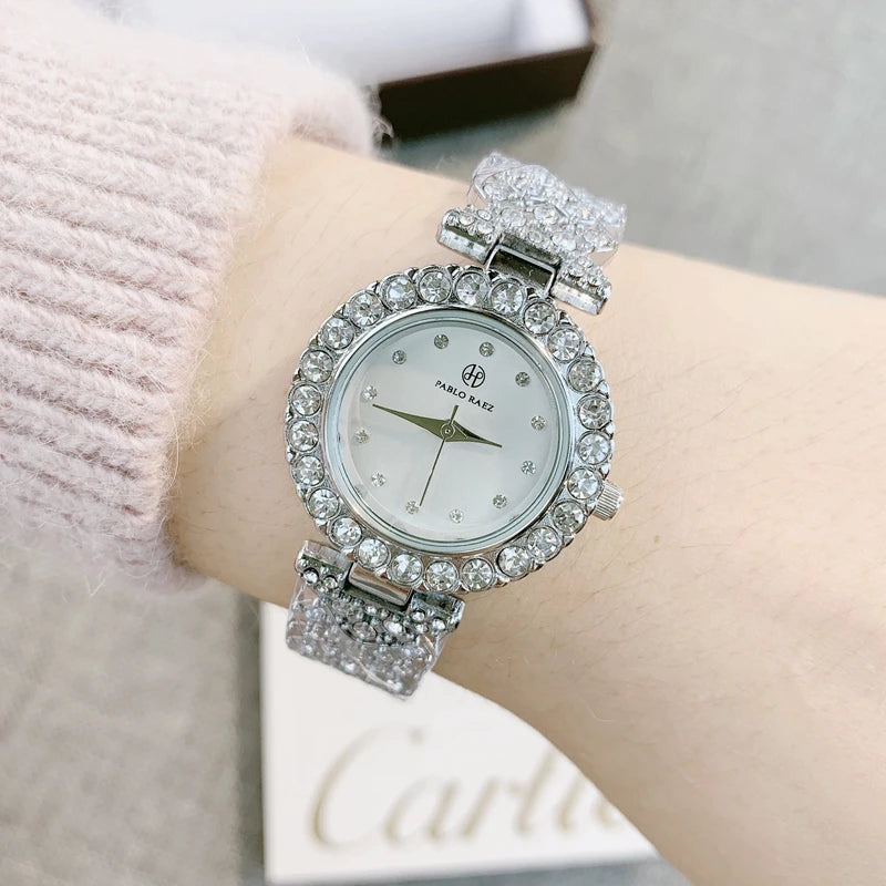 Luxury Steel Fashion Clock Watch with Diamond Accents & Special Design for Women's Dress Wristwear