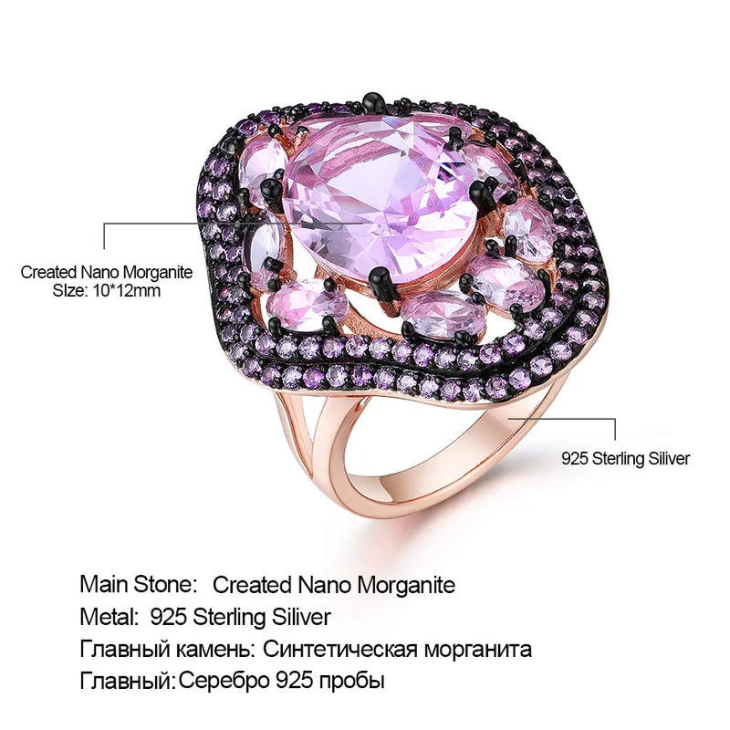 Sterling Silver Nano Morganite Oval Pink Ring For Women