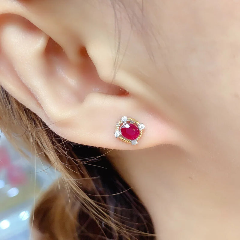 Sterling Silver Natural Ruby Earrings