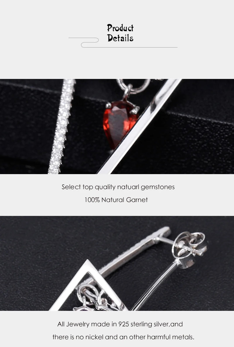 925 Sterling Silver Natural Red Garnet Gemstone Drop Earrings for Women