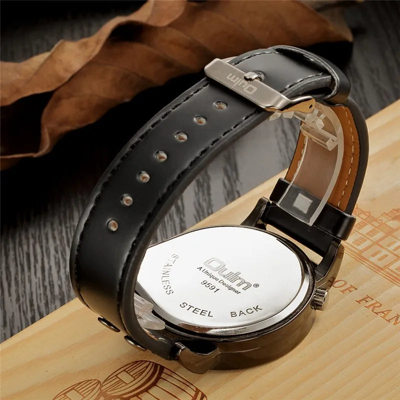 Stylish Two-Zone Luxury Men's Leather Watch