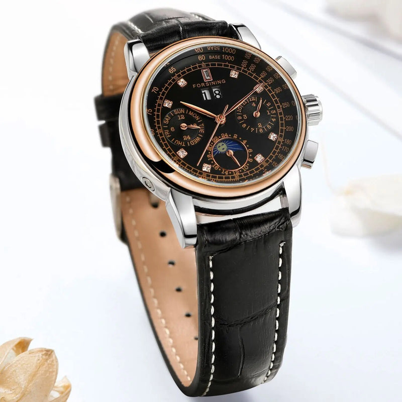 Stainless Steel Genuine Leather AutomaticMechanical Watch for Women