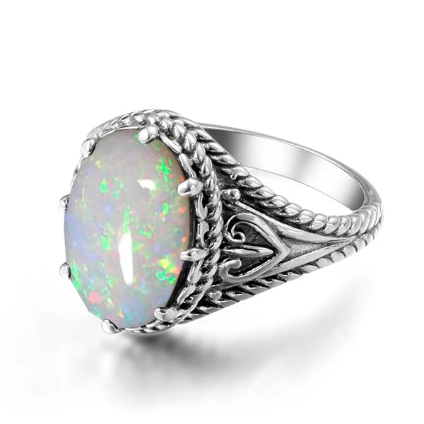 925 Sterling Silver Oval White Opal Ring for Women