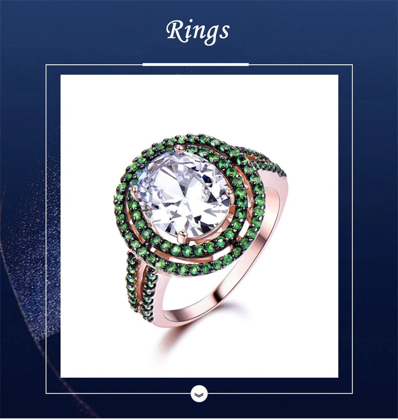 Sterling Silver Cubic Zircon and Emerald Ring for Women