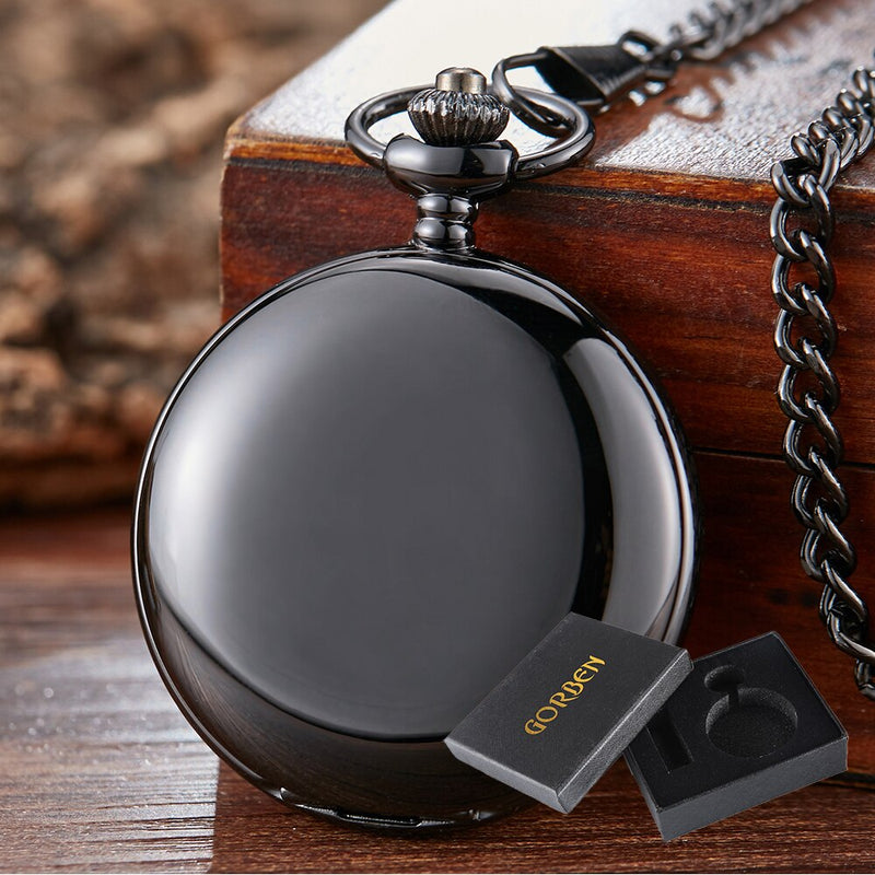 Silver Pocket Watch with Black Enamel Roman Numerals Dial for Men