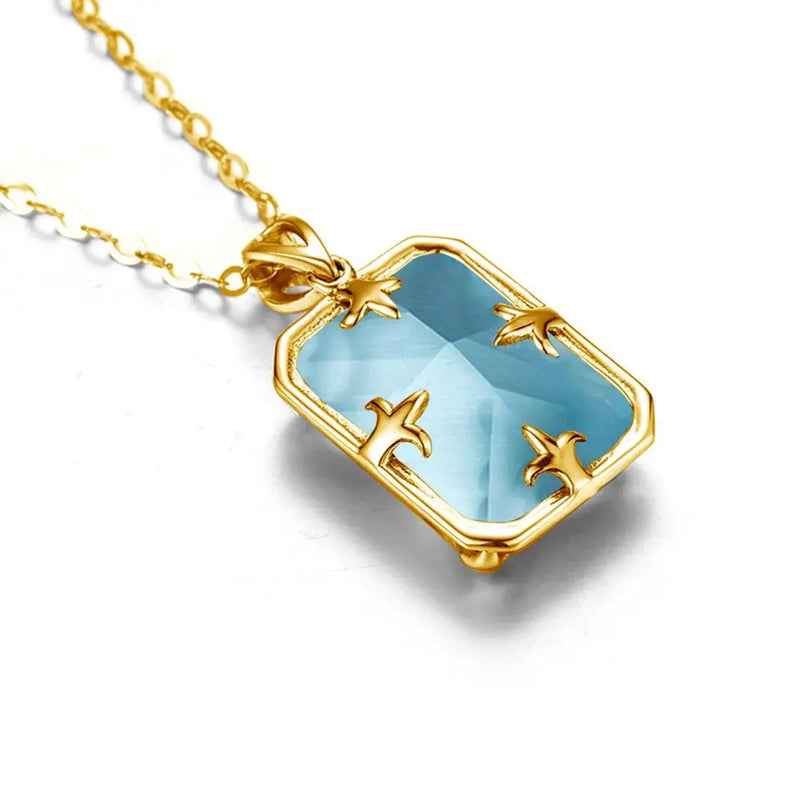 14K Gold Aquamarine Rectangle Pendant Necklace for Women