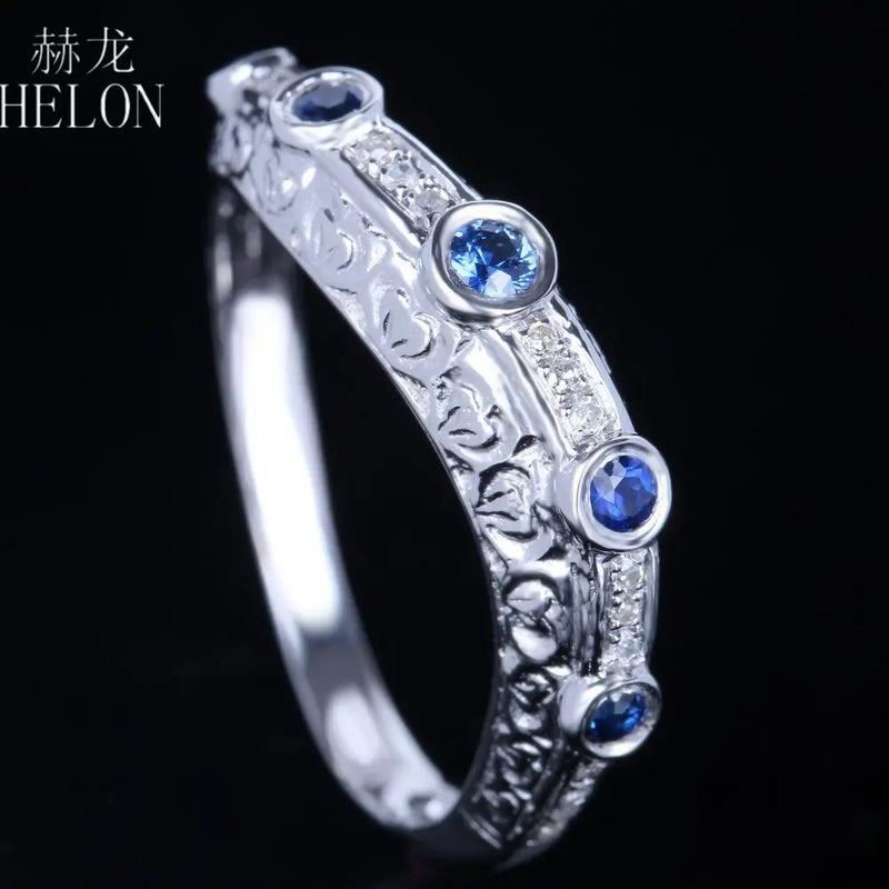 Sterling Silver 925 0.30ct Diamonds & Sapphires Engagement Ring for Women