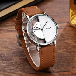 Stainless Steel Leather Half Transparent Unisex Watch