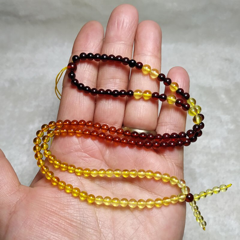 Yellow Gold Rainbow Amber, 4mm - 5mm Beads Necklace for Women