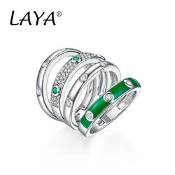 Sterling Silver Zirconium and Green Enamel Ring for Women