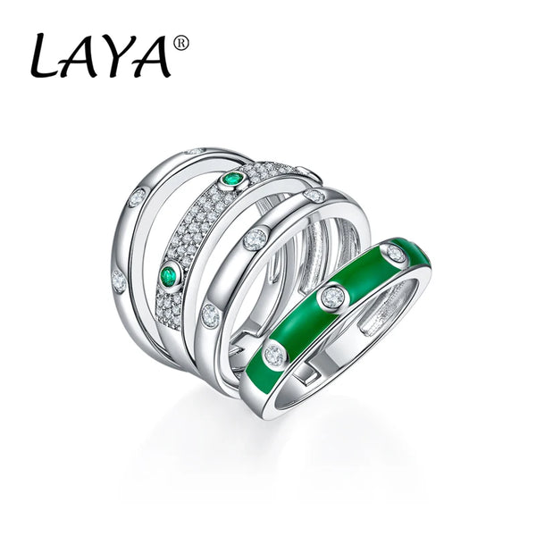 Sterling Silver Zirconium and Green Enamel Ring for Women