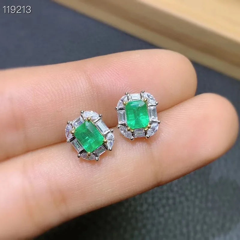 925 Sterling Silver Emerald Stud Earrings, 0.20 ctw ?? for Women