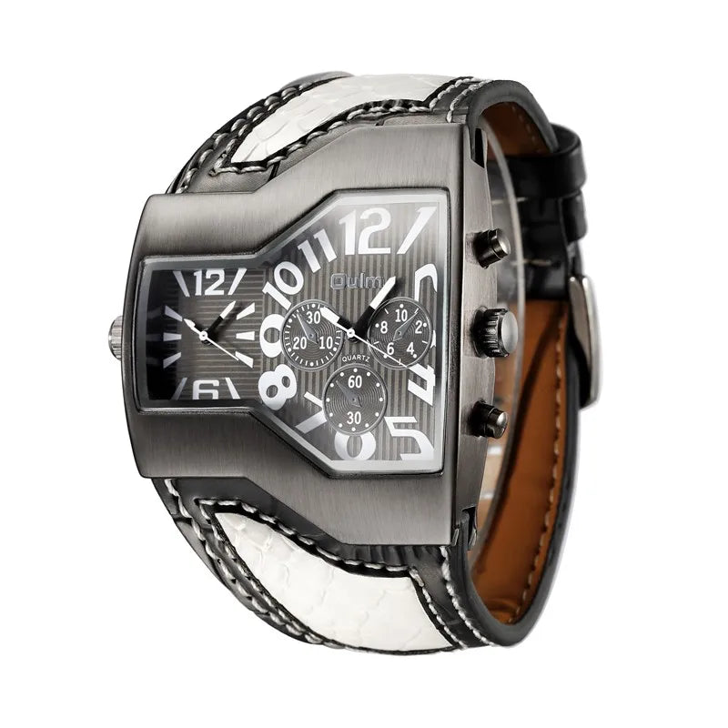 Luxury Men's Leather Wrist Watch with Dual Time Zones - Perfect for Military and Sports Use