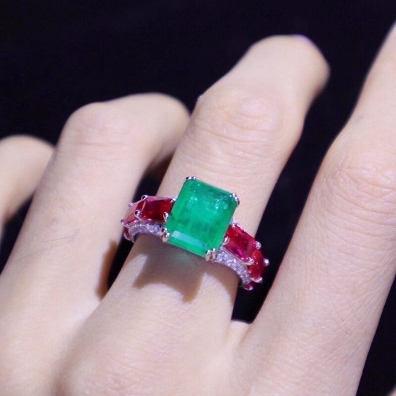 Solid 925 Sterling Silver Lab Gemstone Diamond Ruby Emerald Ring For Women