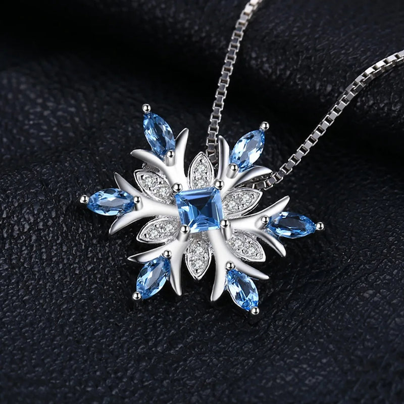 Sterling Silver Blue Topaz Pendant Necklace for Woman