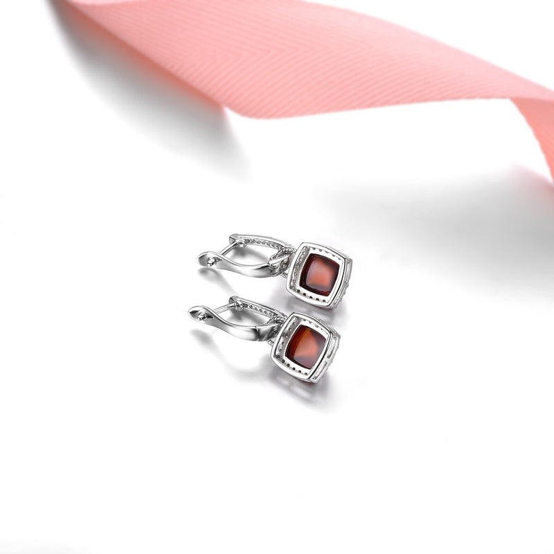 Silver Spessartite Garnet Sugar Loaf Drop Earrings for Women