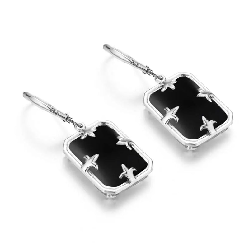 925 Sterling Silver Black Onyx Drop Earrings for Women