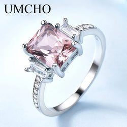 Sterling Silver Morganite Cushion Gemstone Rings for Women