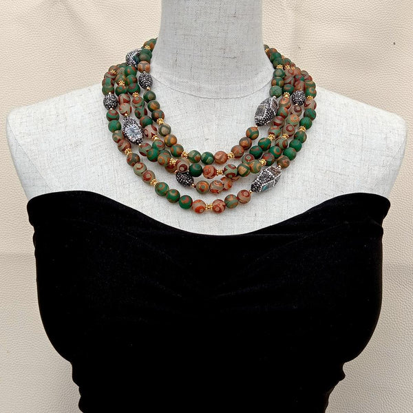 YYING  4 Strands 10mm Green Brown Frosted Agates Abalone Shell statement Necklace  18 multi strand\"