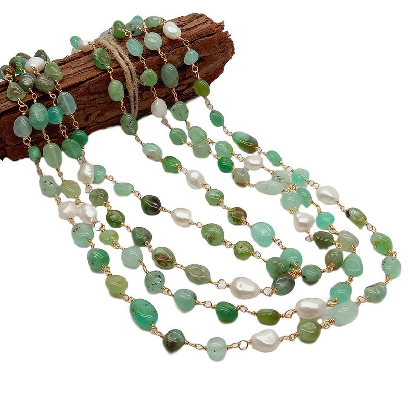 Sterling Silver Chrysoprase & Baroque Pearl Choker Necklace for women