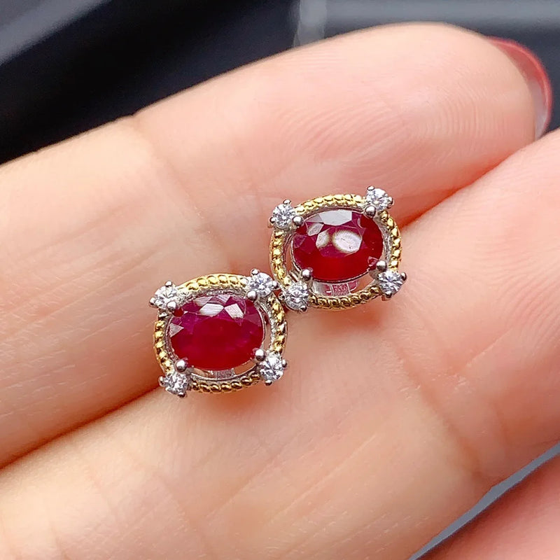 Sterling Silver Natural Ruby Earrings