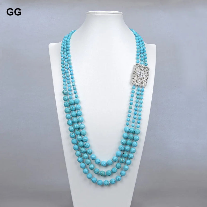 Sterling Silver Faceted Turquoise Round Necklace for Women