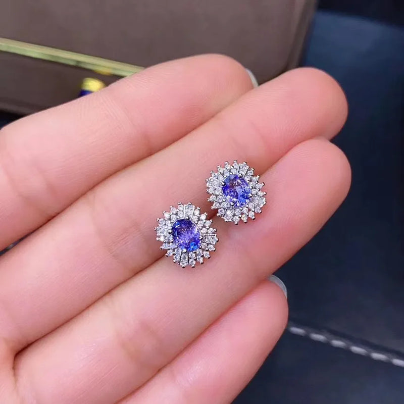 925 Silver Tanzanite Earrings, Two-tone plating, for women