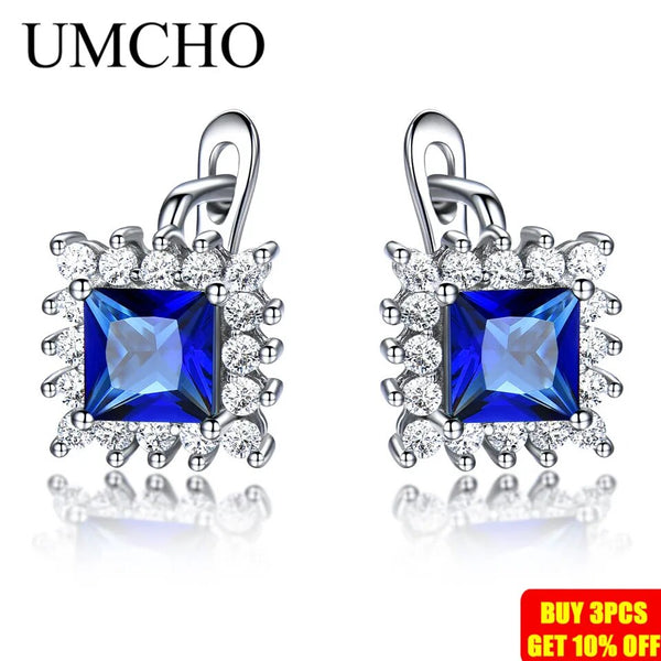 925 Sterling Silver Simulated Blue Sapphire Clip Earrings for Women