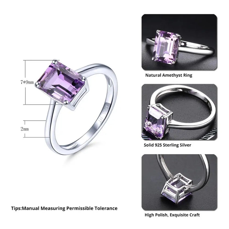 Silver African Amethyst Ring 2.39 Carat Octagon for Women