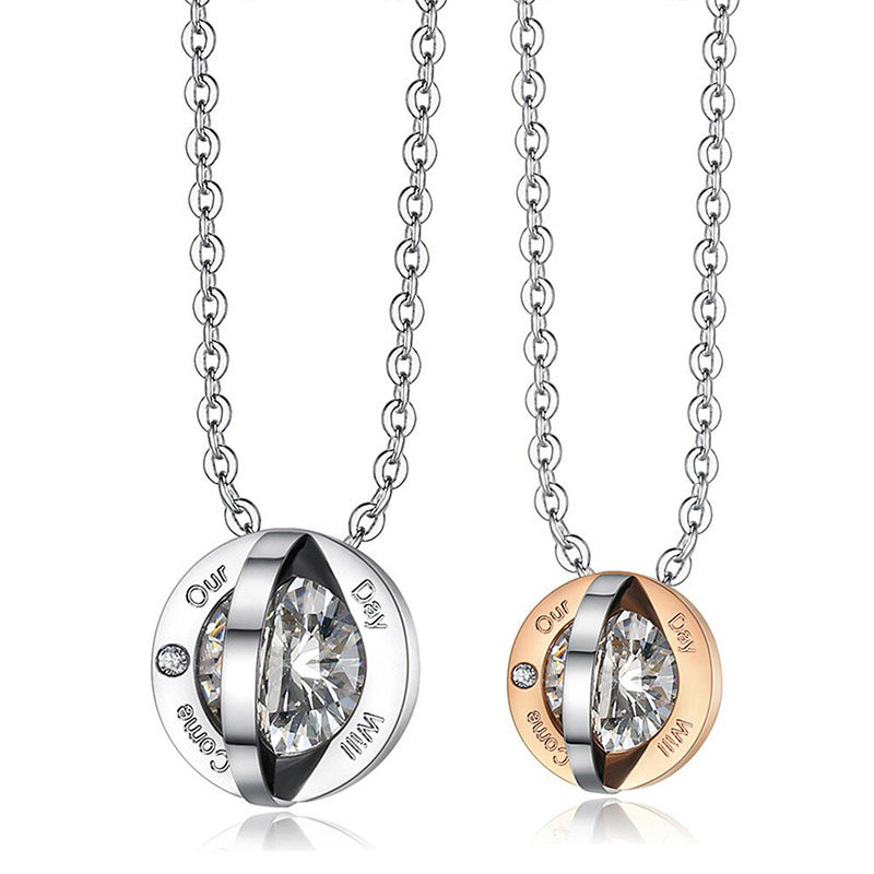 Stainless Steel Crystal Zircon Pendant Necklaces for Couples