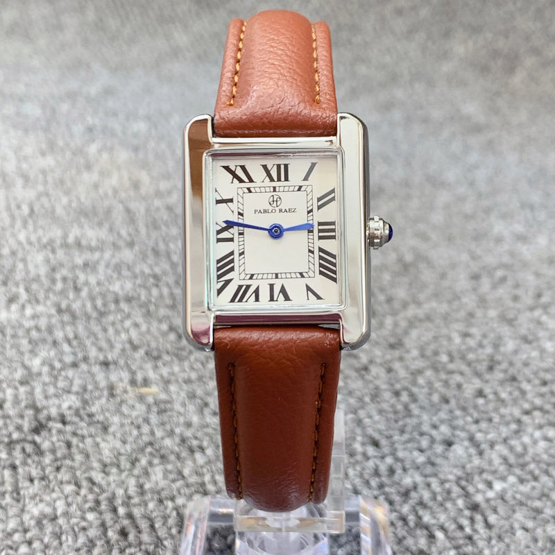 Elegant Simple Rectangle Brown Leather Women's Fashion Casual Retro Wristwatch