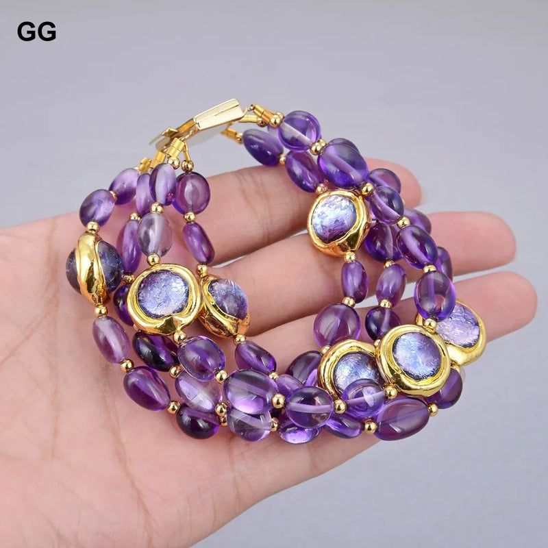 Purple Amethyst Murano Glass Bracelet 8" for Women