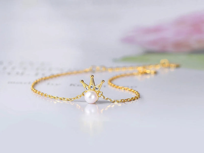 Sterling Silver Gold Plated Natural Freshwater Pearl Crown Jewelry Set for Women