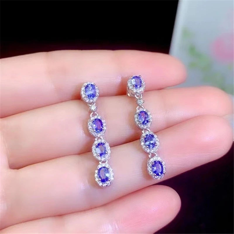 925 Sterling Silver Tanzanite Earrings for Women