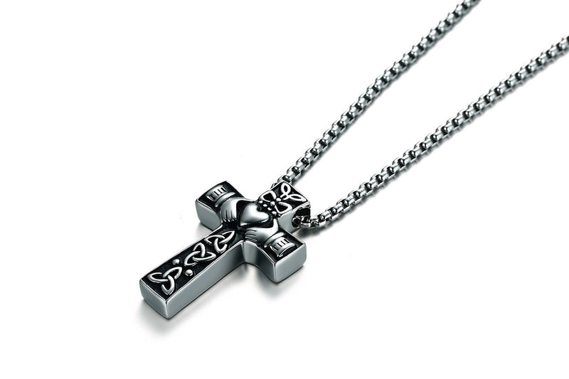 Stainless Steel Claddagh Cross Pendant Necklace for Men