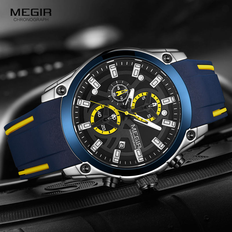 Stainless Steel Blue Silicone 24H Luminous Sport Watch for Men