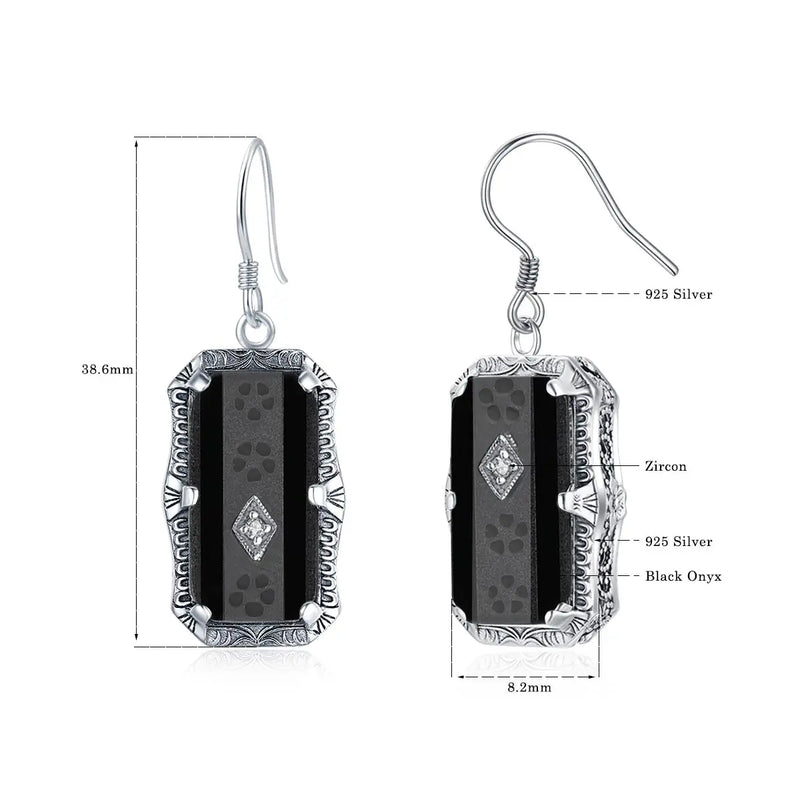 925 Sterling Silver Black Onyx Pendant Earrings Ring Set for Women