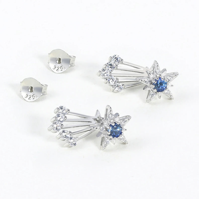 Sterling Silver White Gold Plated Blue Corundum Shooting Star Earrings for Women