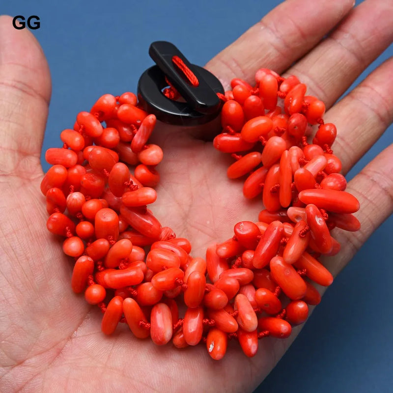 Natural Orange Coral 8 Strand Bracelet for Women