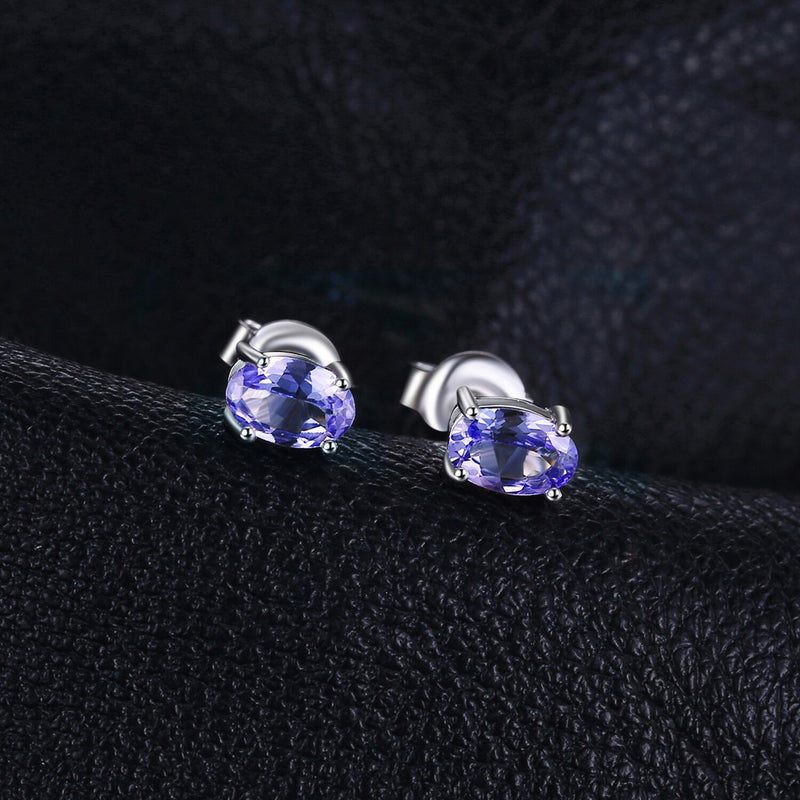 925 Sterling Silver 1ct Oval Tanzanite Stud Earrings for Women