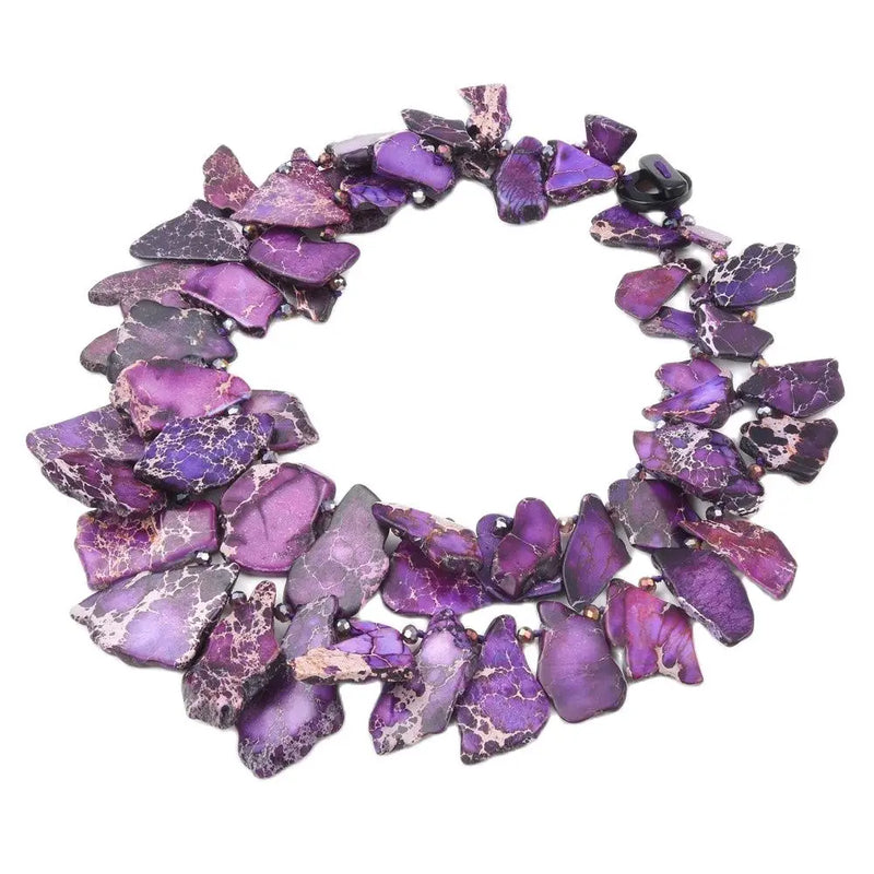 Sterling Silver Natural Purple Sea Sediment Imperial Jasper 22" Double Row Necklace For Women